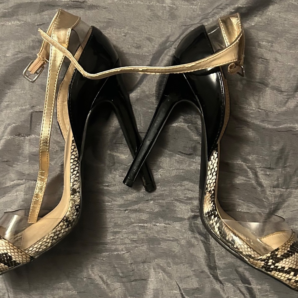 Qupid Faux Snakeskin Heels W/ Gold Strap - Picture 3 of 4
